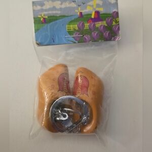 Vintage Dutch Wooden Clogs Shoes Hand Carved & Painted Tiny Keychain Holland